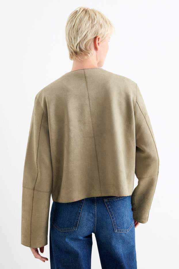 Dámské - Bunda - imitace semiše - khaki