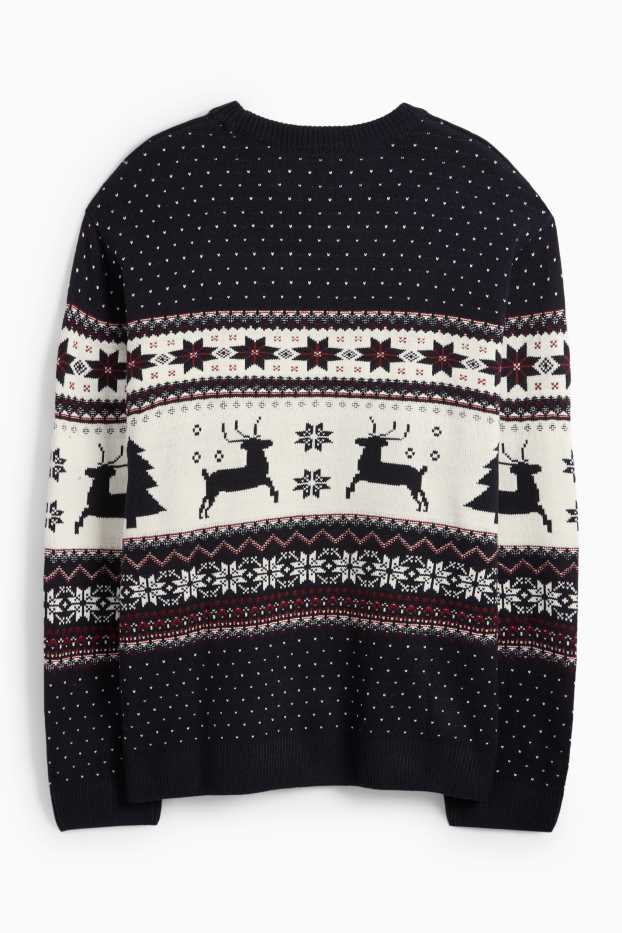 Uomo - Maglione natalizio - renna - blu scuro