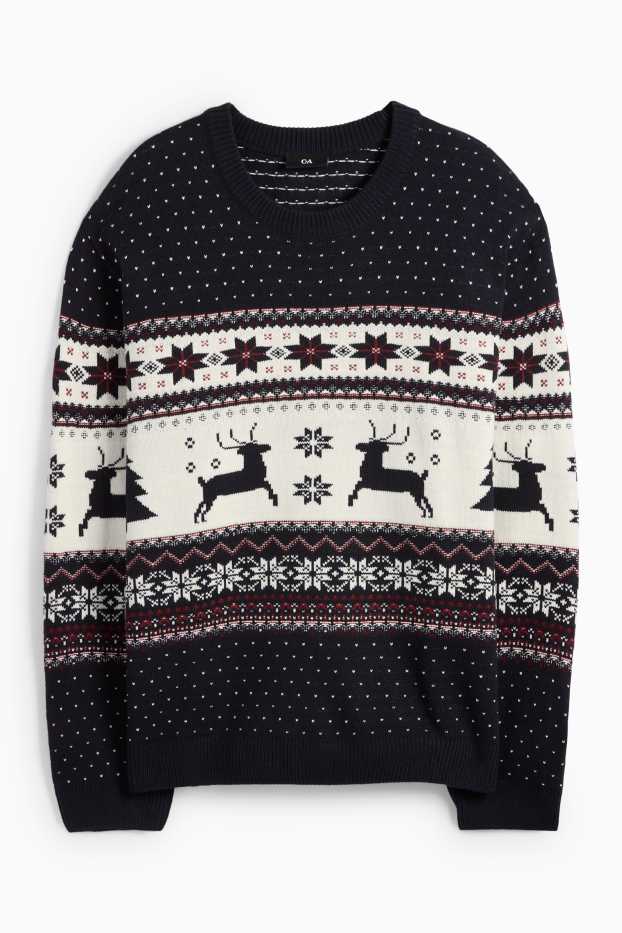 Uomo - Maglione natalizio - renna - blu scuro