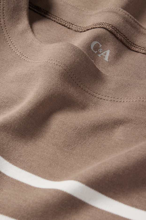 Women - Basic long sleeve top - striped - light brown