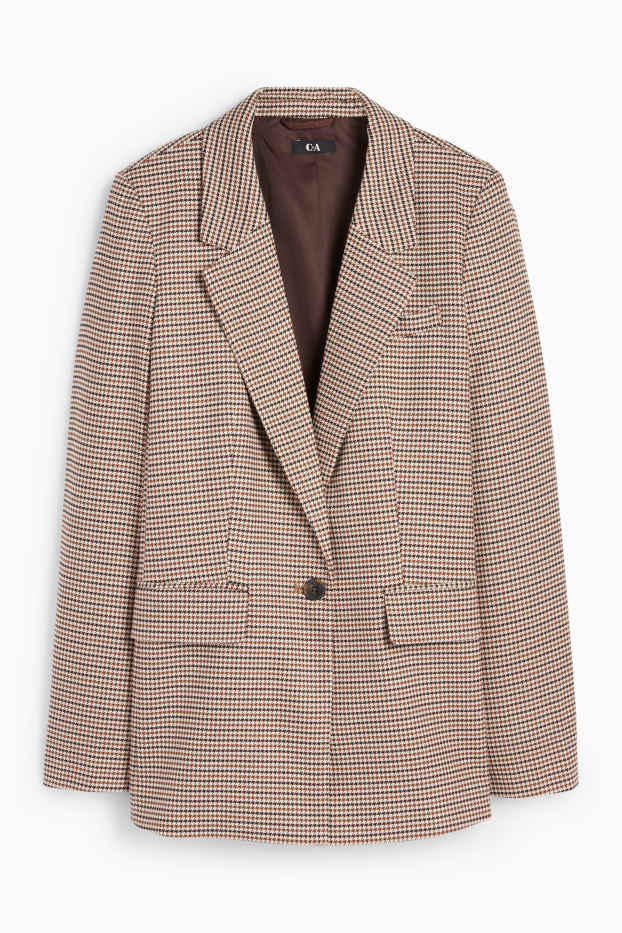 Donna - Blazer lungo - regular fit - a quadri - marrone chiaro