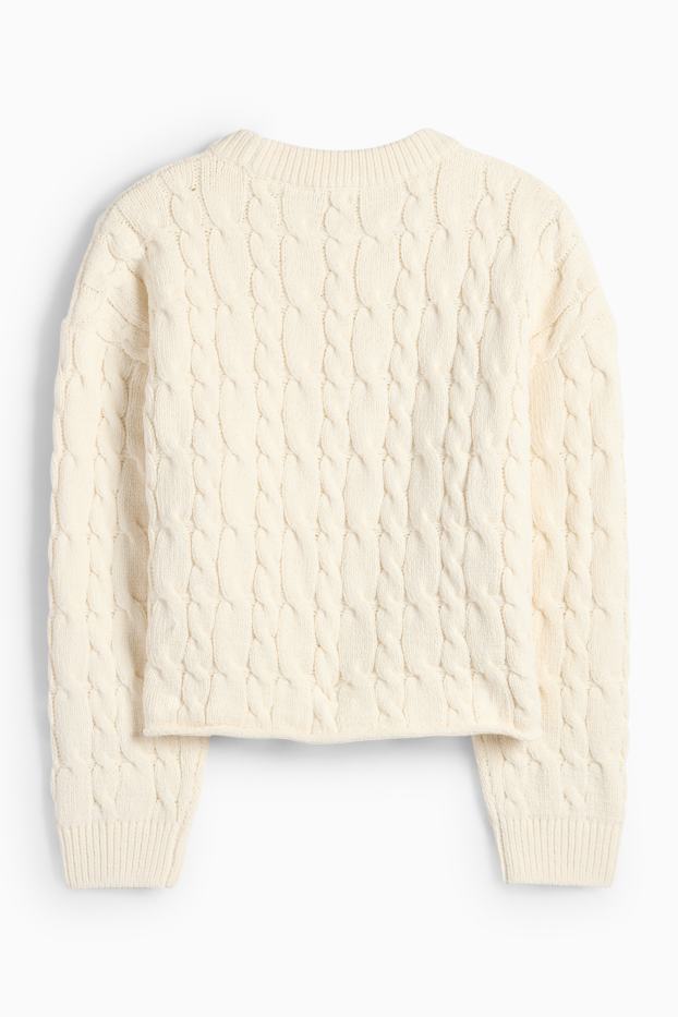 Kinder Mädchen - Pullover - Zopfmuster - cremeweiß