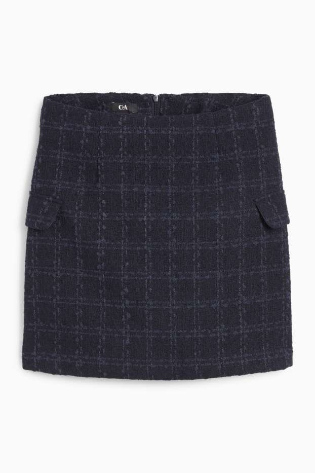Dames - Bouclé rok - geruit - donkerblauw