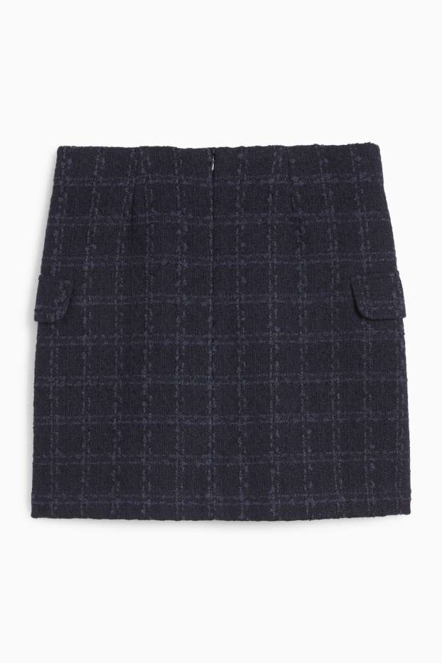 Dames - Bouclé rok - geruit - donkerblauw
