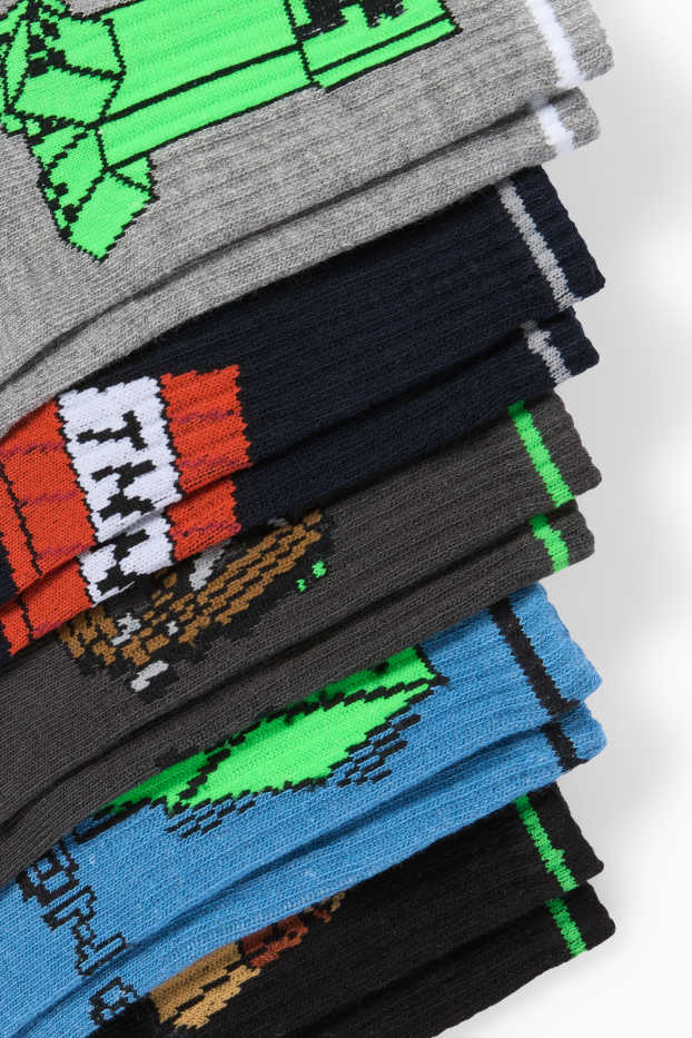 Kinder Buben - Multipack 5er - Minecraft - Socken mit Motiv - grau