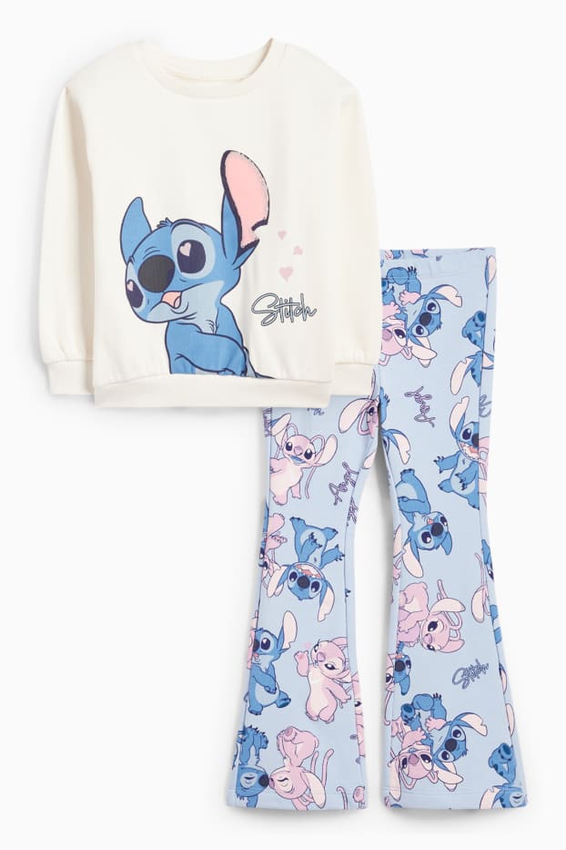 Enfants filles - Lilo & Stitch - ensemble - sweat et flared leggings - blanc crème