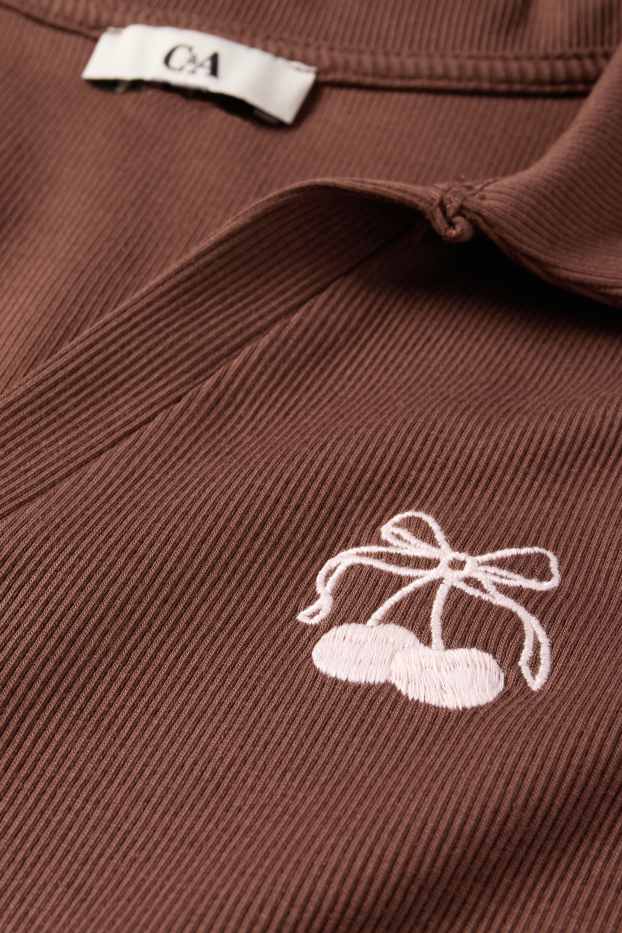 Damen - Crop Poloshirt - Slim Fit - gerippt - braun