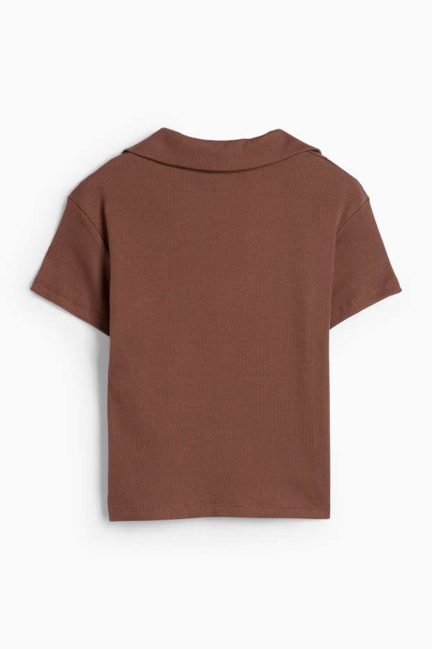 Damen - Crop Poloshirt - Slim Fit - gerippt - braun