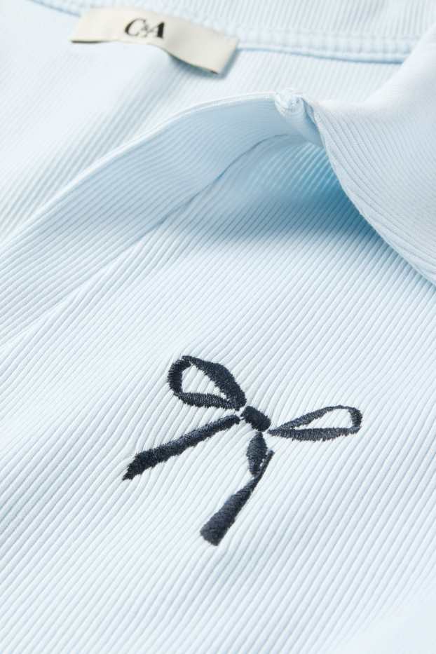 Mujer - Polo crop - slim fit - de canalé - azul claro
