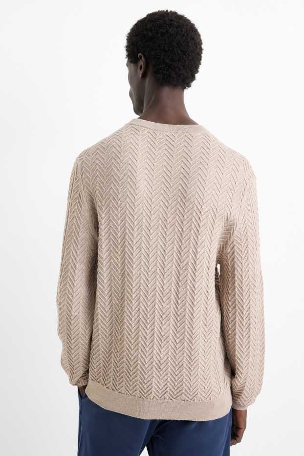 Men - Jumper - wool blend - textured - light beige