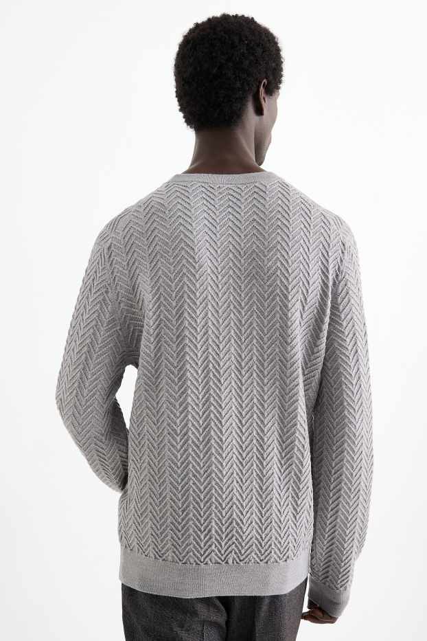Herren - Pullover - Woll-Mix - strukturiert - grau