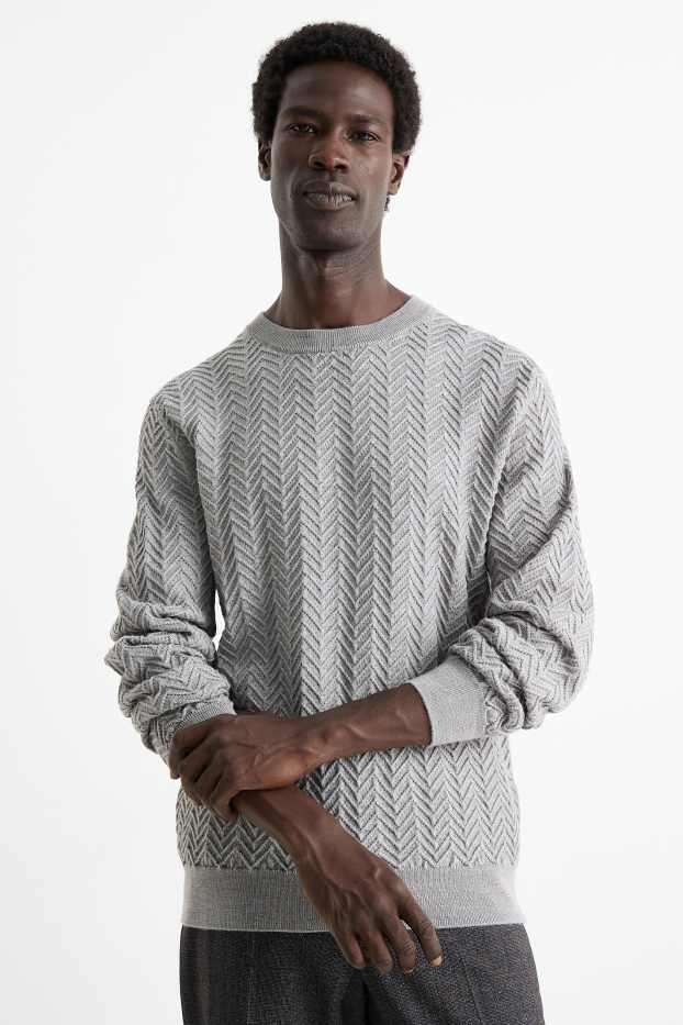 Herren - Pullover - Woll-Mix - strukturiert - grau