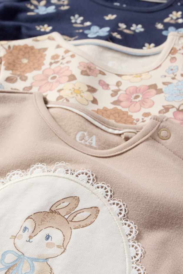 Bébés filles - Lot de 3 - petits lapins et petites fleurs - sweat bébé - bleu  / beige