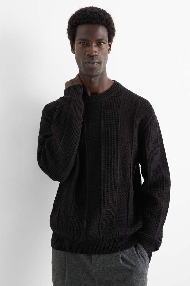 Hommes - Pull - finition texturée - noir