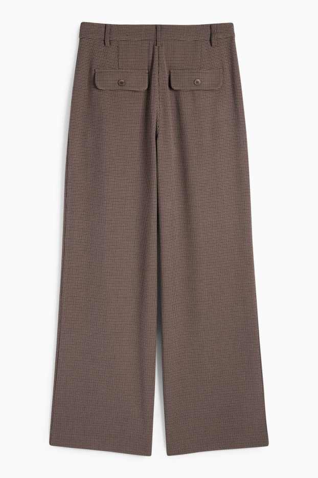 Women - Cloth trousers - mid-rise waist - wide leg - check - brown