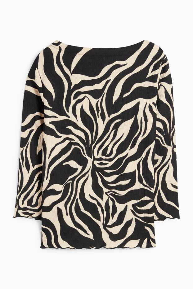 Femmes - Haut à manches longues - à motif - finition texturée - noir / beige