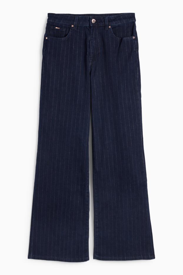 Kobiety - Wide leg jeans - średni stan - jodełka - dżins-ciemnoniebieski