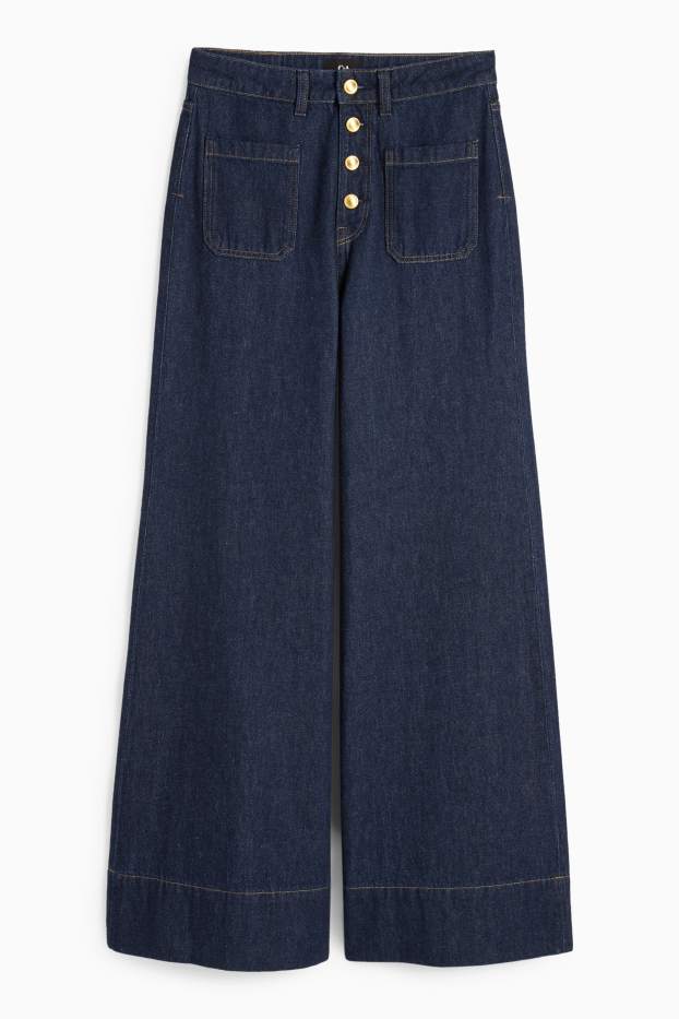 Dames - Wide leg jeans - high waist - jeansdonkerblauw