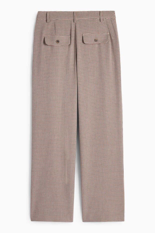 Donna - Pantaloni di stoffa - vita media - gamba ampia - a quadretti - beige