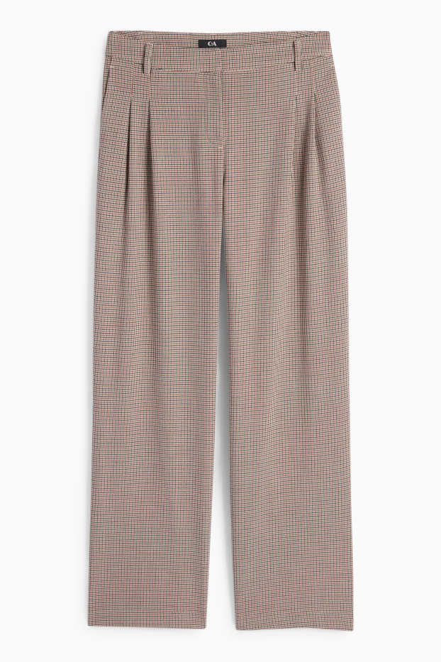 Donna - Pantaloni di stoffa - vita media - gamba ampia - a quadretti - beige