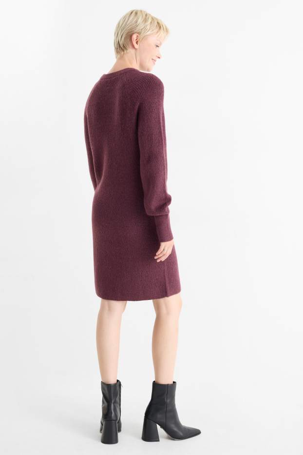 Donna - Vestito in maglia - a coste - porpora