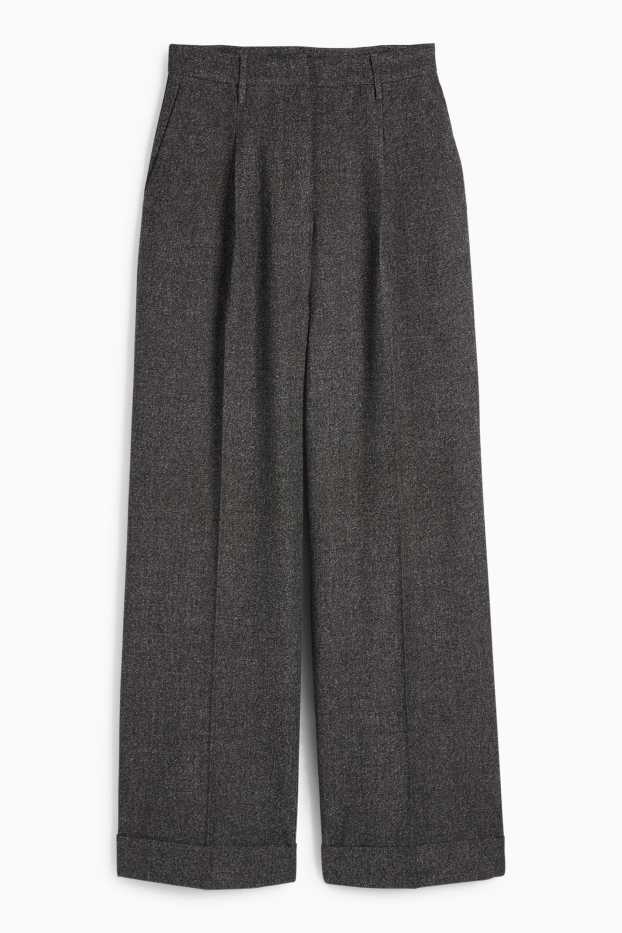 Damen - Stoffhose - High Waist - Wide Leg - strukturiert - dunkelgrau