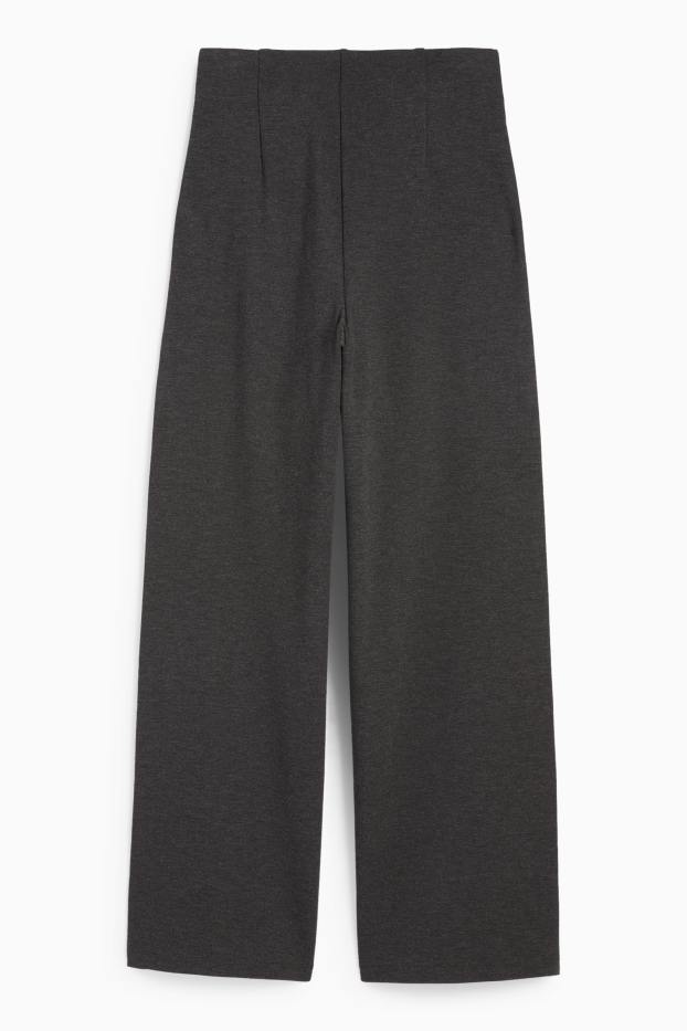 Damen - Jersey-Hose mit Gürtel - High Waist - Wide Leg - dunkelgrau
