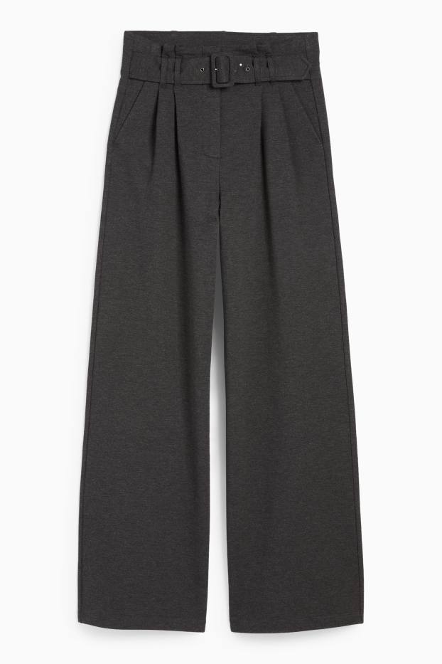 Damen - Jersey-Hose mit Gürtel - High Waist - Wide Leg - dunkelgrau