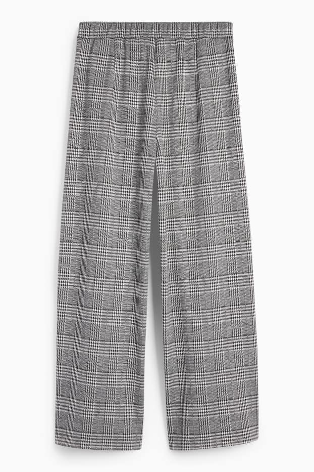 Mujer - Pantalón de jersey con cinturón - high waist - wide leg - de cuadros - negro / blanco
