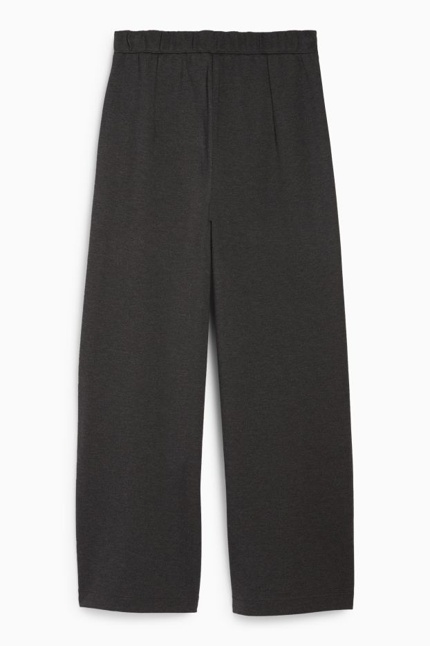 Donna - Pantaloni di jersey con cintura - vita alta - gamba larga - grigio scuro
