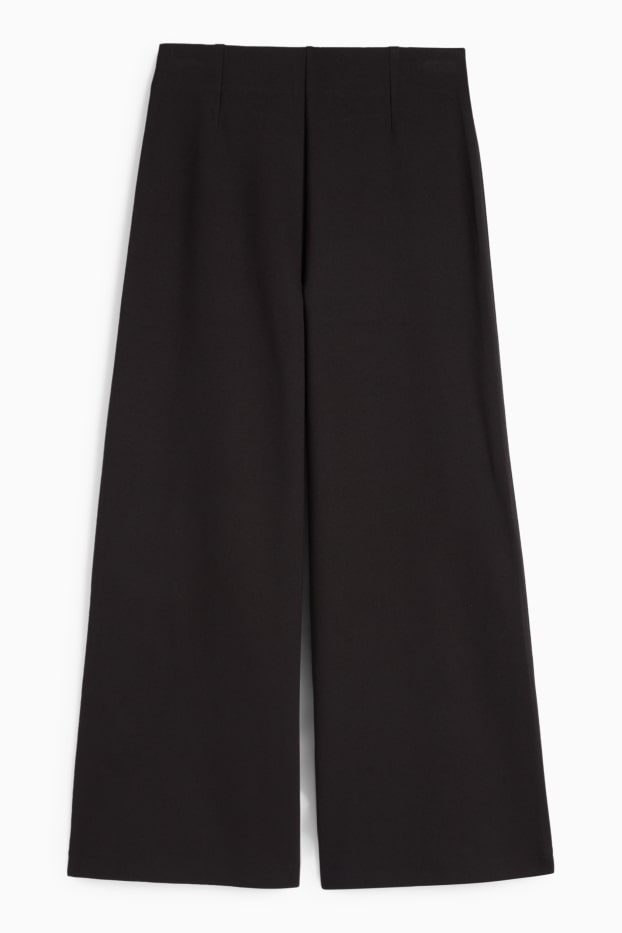 Dámské - Žerzejové kalhoty - high waist - wide leg - černá