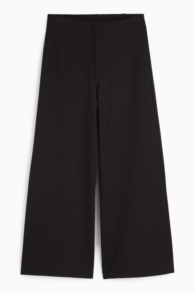 Dámské - Žerzejové kalhoty - high waist - wide leg - černá