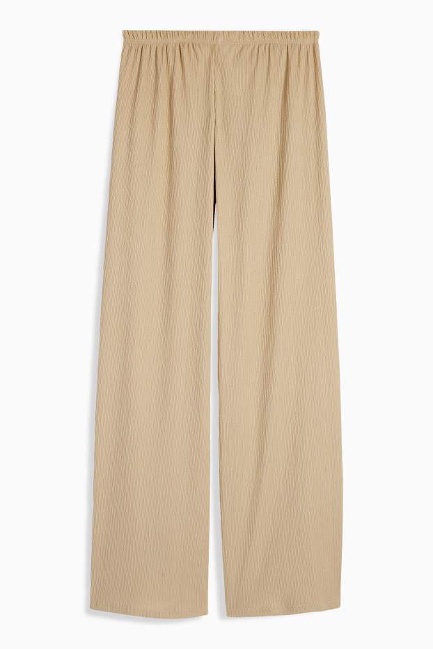 Mujer - Pantalón de jersey - mid waist - wide leg - con textura - beis