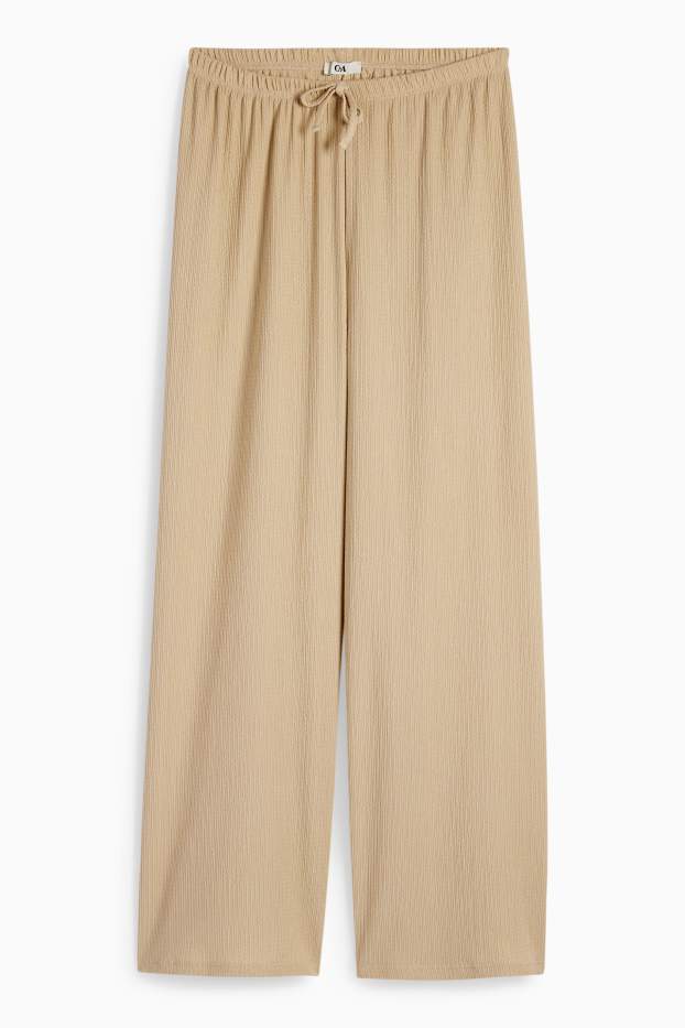 Mujer - Pantalón de jersey - mid waist - wide leg - con textura - beis