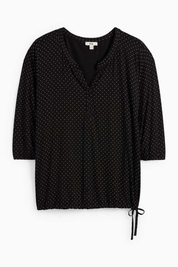 Damen - Langarmshirt - gepunktet - schwarz