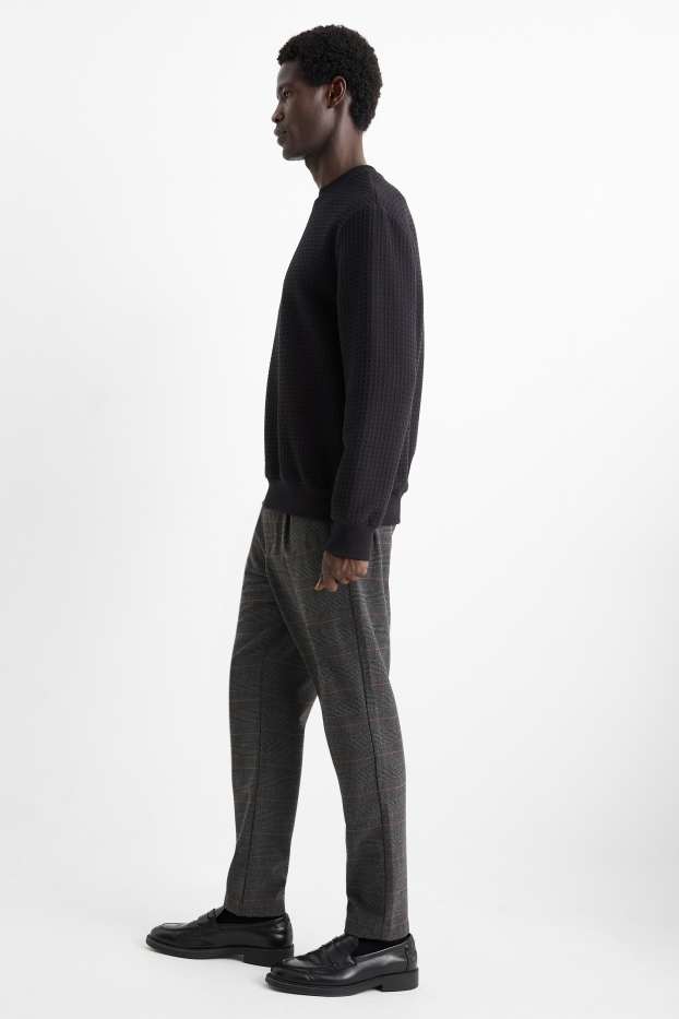Pánské - Kalhoty chino - tapered fit - kostkované - tmavošedá
