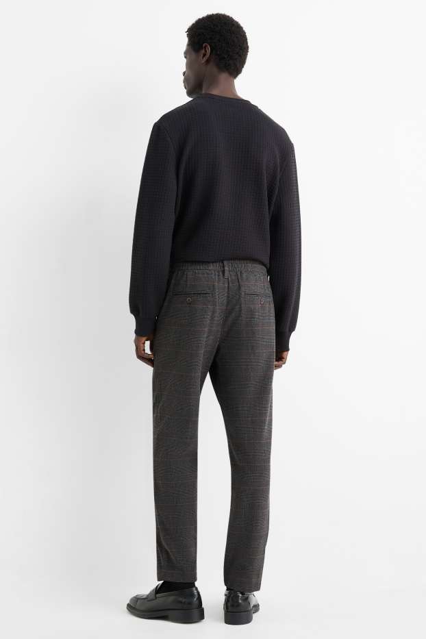 Pánské - Kalhoty chino - tapered fit - kostkované - tmavošedá