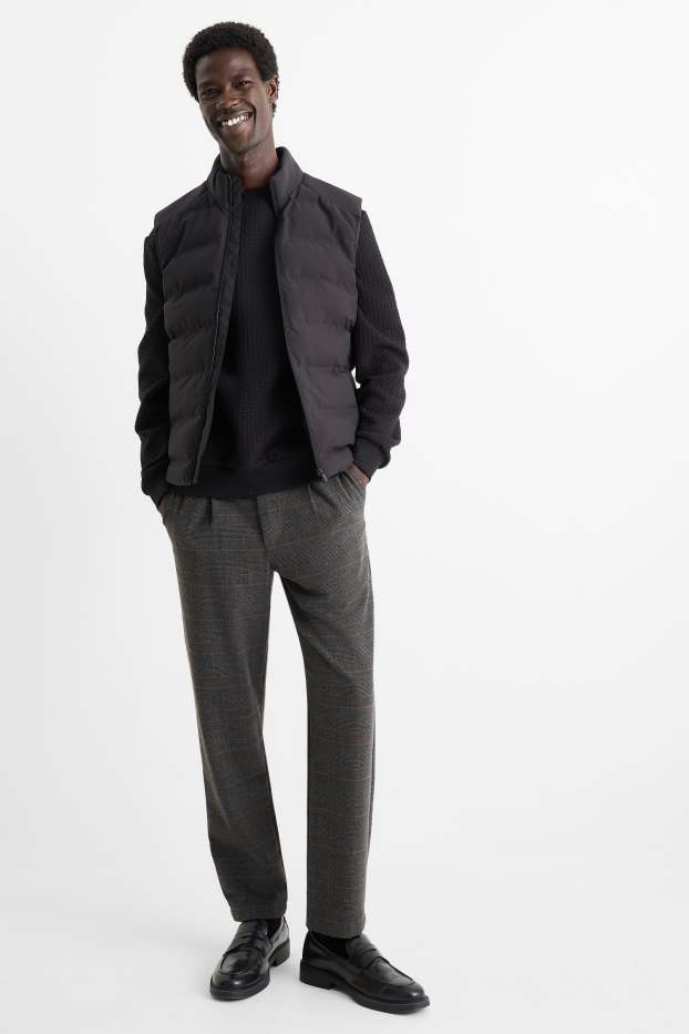 Pánské - Kalhoty chino - tapered fit - kostkované - tmavošedá