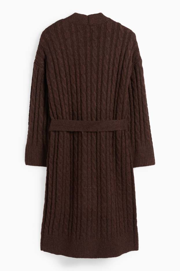 Women - Cardigan - cable knit pattern - dark brown