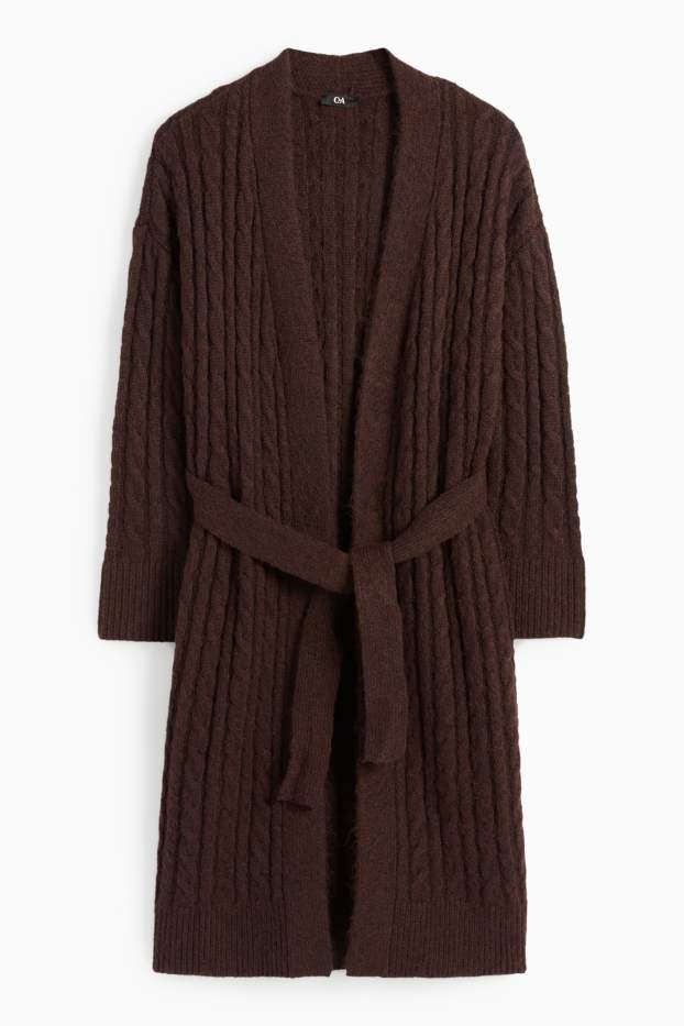 Women - Cardigan - cable knit pattern - dark brown