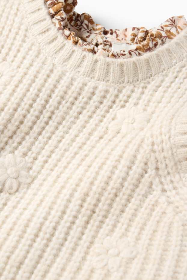 Enfants filles - Fleur - ensemble - robe et pull sans manches - 2 pièces - blanc crème