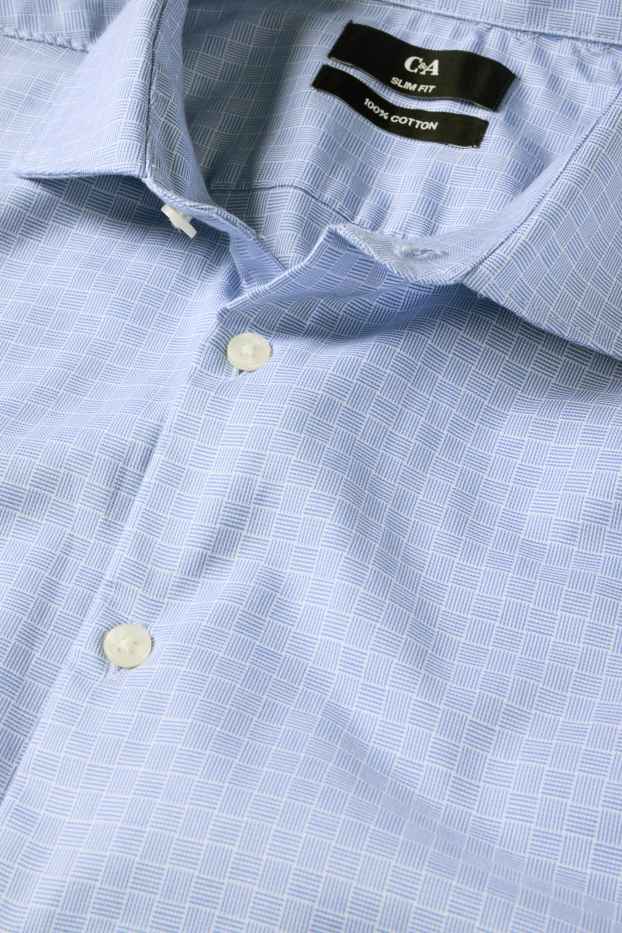 Herren - Businesshemd - Slim Fit - Cutaway - kariert - blau