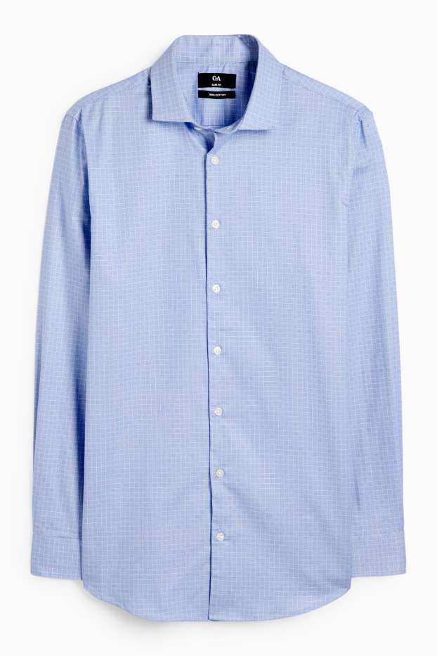 Herren - Businesshemd - Slim Fit - Cutaway - kariert - blau