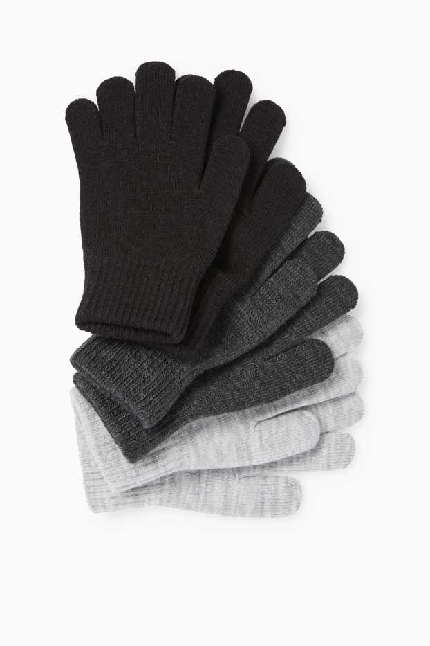 Kinder Buben - Multipack 3er - Handschuhe - schwarz