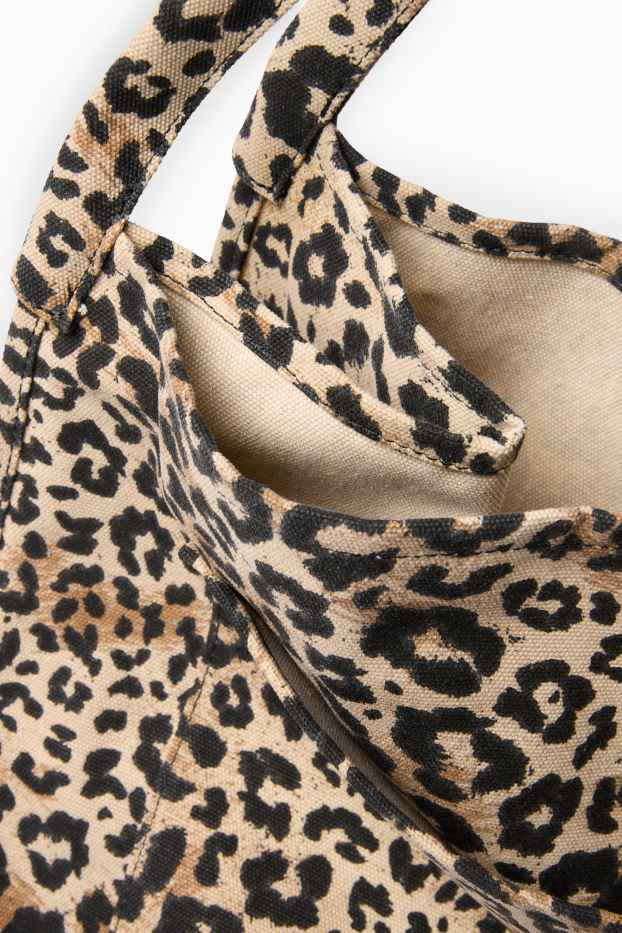 Damen - Großer Shopper - Leo-Print - schwarz / beige