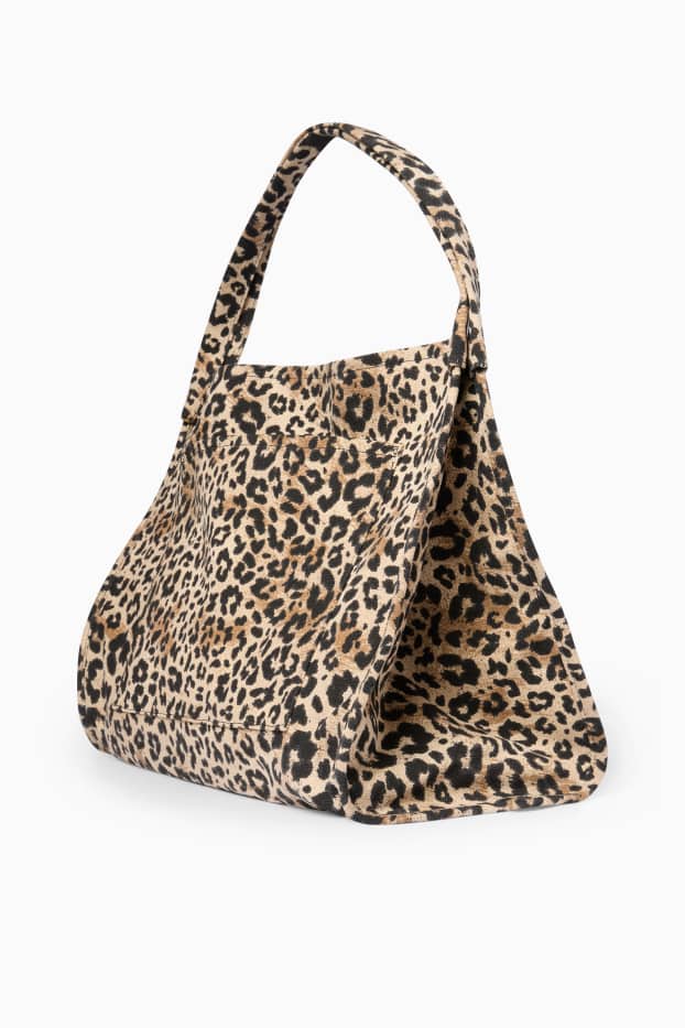 Damen - Großer Shopper - Leo-Print - schwarz / beige