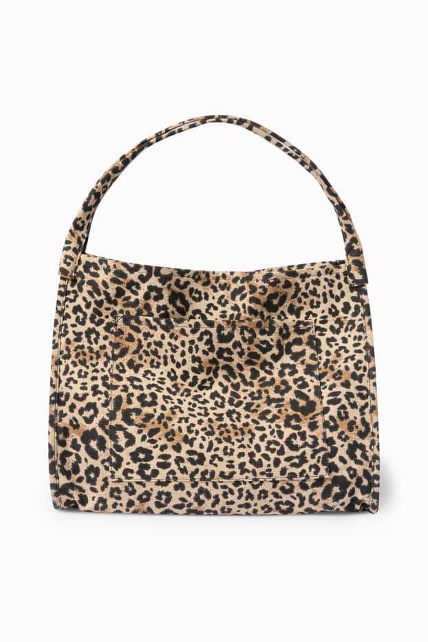 Damen - Großer Shopper - Leo-Print - schwarz / beige