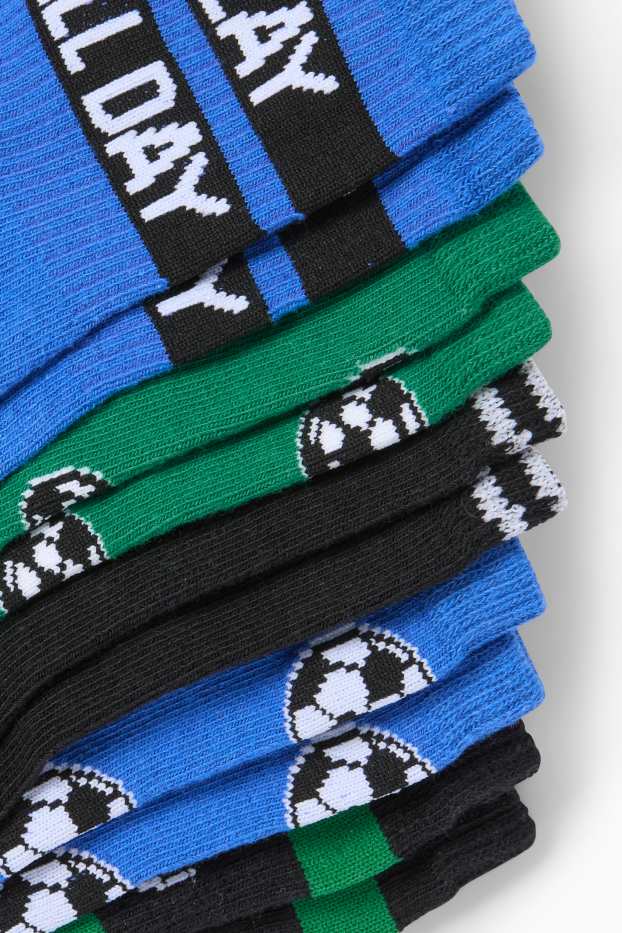 Kinderen: jongens - Set van 5 paar - voetbal - sokken met motief - blauw