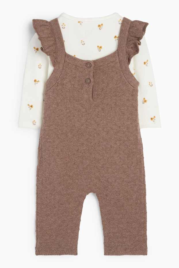 Neonate - Fiorellini - completo per neonate - 2 pezzi - marrone