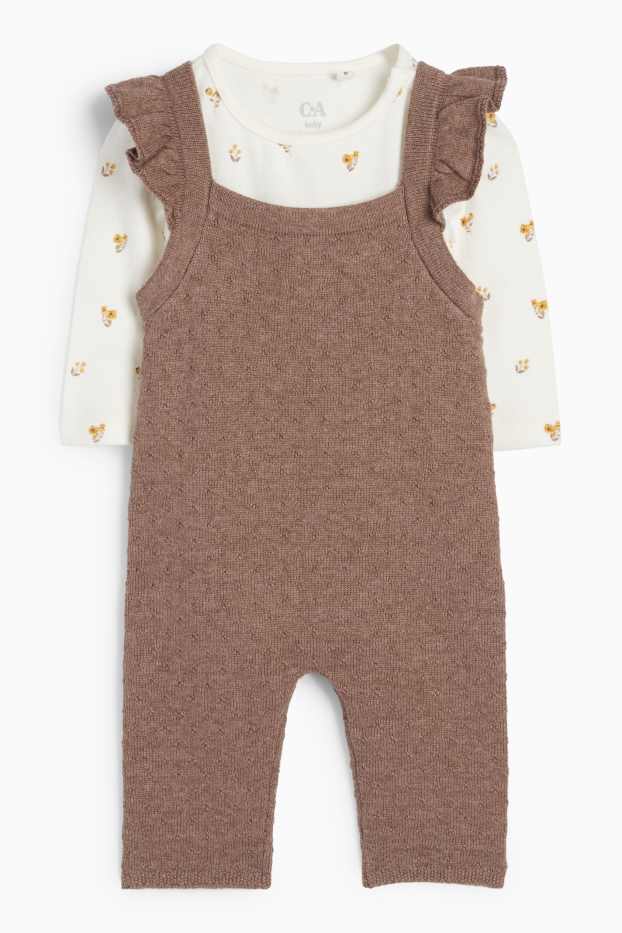 Neonate - Fiorellini - completo per neonate - 2 pezzi - marrone